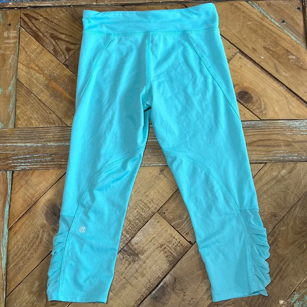 Champion‎ Girls Aqua Blue Ruched Capri Leggings Youth M 7-8 Athletic Workout